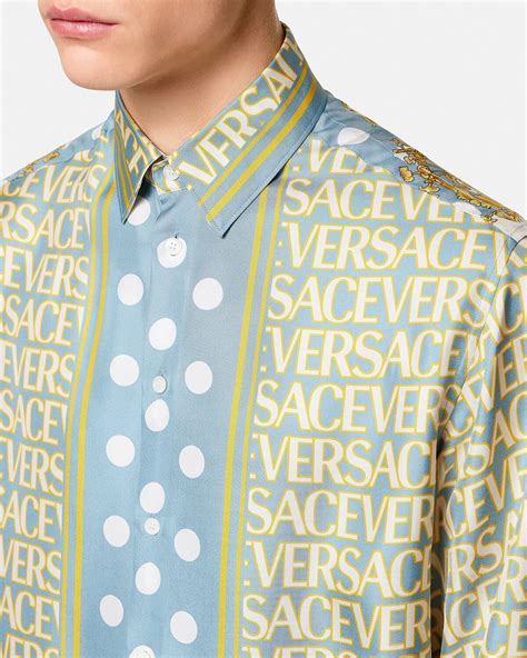 white versace dress shirt with blue band down the middle|All Shirts .